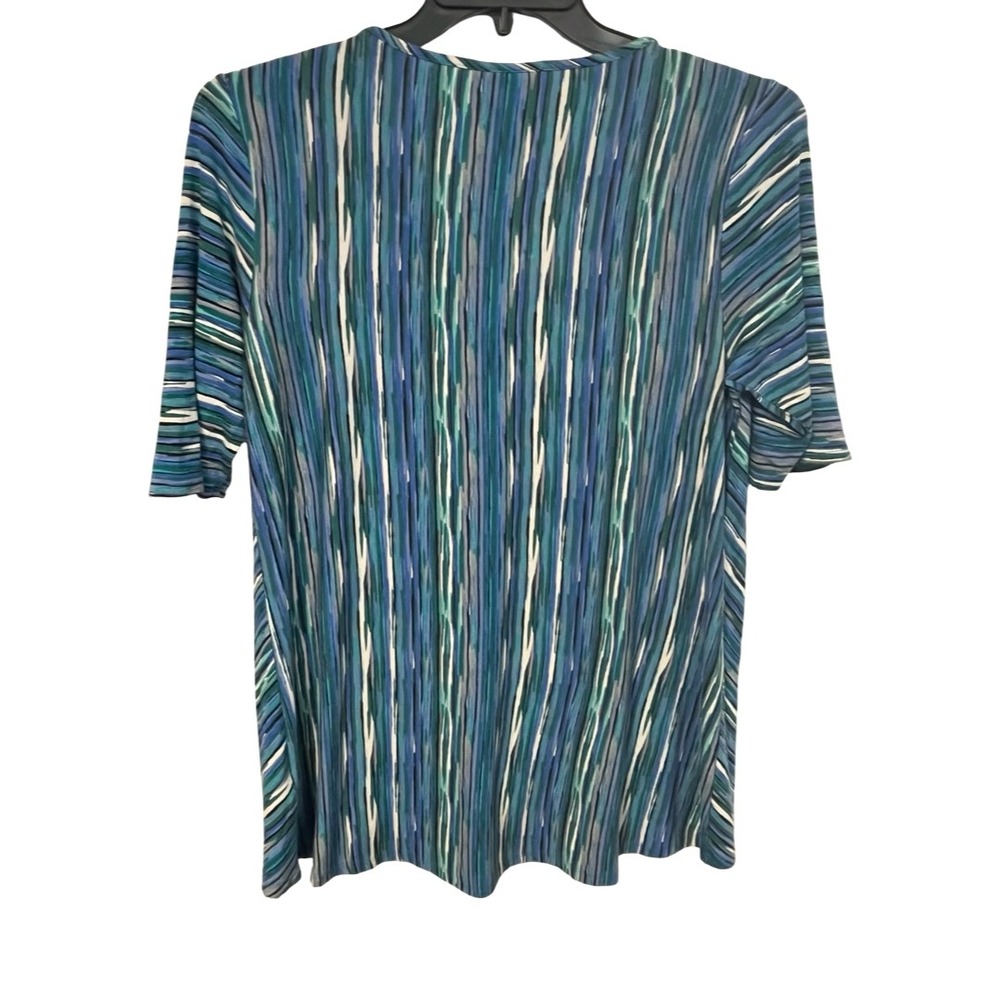 Dana Buchman Blue Green Chevron Stripe V-Neck Short Sleeve Top Large - Picture 5 of 5